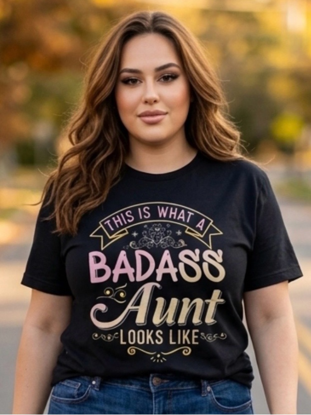 2 for $30 🆕 Badass Aunt Graphic Tee - Black with Pink & Gold Print